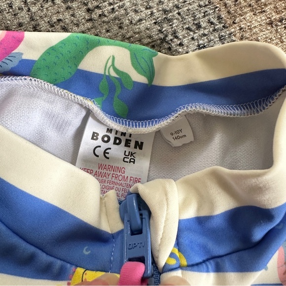 Girls Mini Boden Blue and White Striped Mermaid Bathing Suit sz 9-10Y - Picture 5 of 5